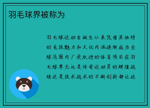 羽毛球界被称为